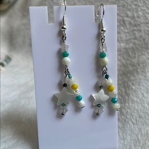 Star Beaded Earrings - White, Yellow, Green